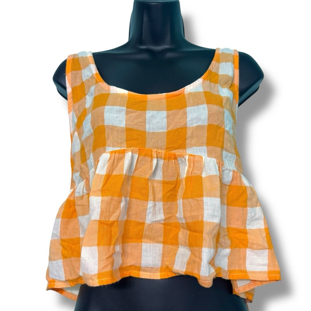 By Anthropologie Apron Swing Tank Top Marigold Gingham Size XS - Picture 1 of 4